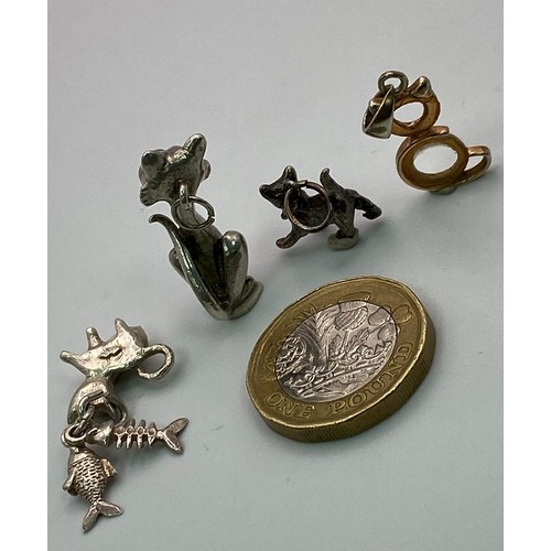 962 - SELECTION OF 4X STERLING SILVER CAT PENDANTS/CHARMS, VARIOUS DESIGNS AND SIZES PLEASE SEE PHOTOS, TO... 