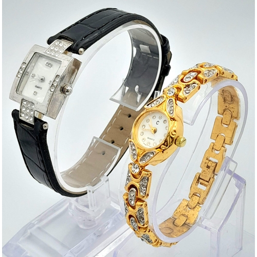 1146 - A Parcel of Two Ladies Stone Set Quartz Fashion Watches. 1) Two Tone Stone Set Bracelet Watch 21mm I... 