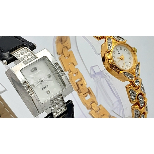 1146 - A Parcel of Two Ladies Stone Set Quartz Fashion Watches. 1) Two Tone Stone Set Bracelet Watch 21mm I... 