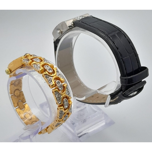 1146 - A Parcel of Two Ladies Stone Set Quartz Fashion Watches. 1) Two Tone Stone Set Bracelet Watch 21mm I... 