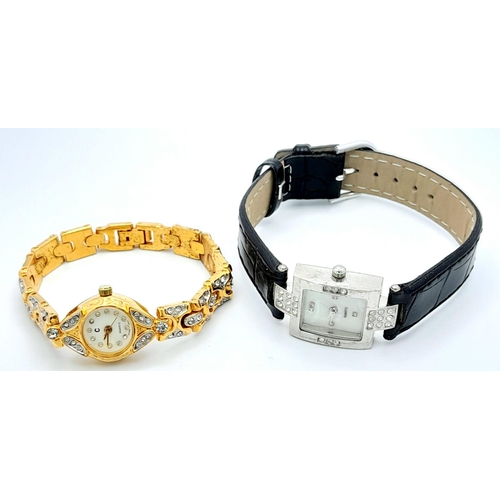 1146 - A Parcel of Two Ladies Stone Set Quartz Fashion Watches. 1) Two Tone Stone Set Bracelet Watch 21mm I... 