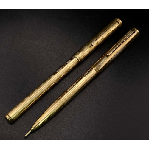 416 - Two Vintage Dunhill Gold Plated Pens - In need of refill cartridges so a/f. Ref: 14220