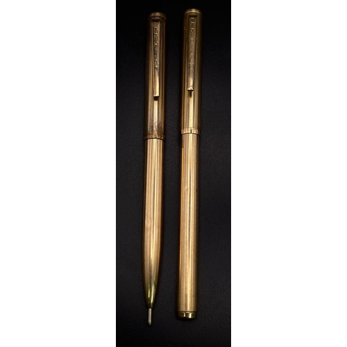 416 - Two Vintage Dunhill Gold Plated Pens - In need of refill cartridges so a/f. Ref: 14220