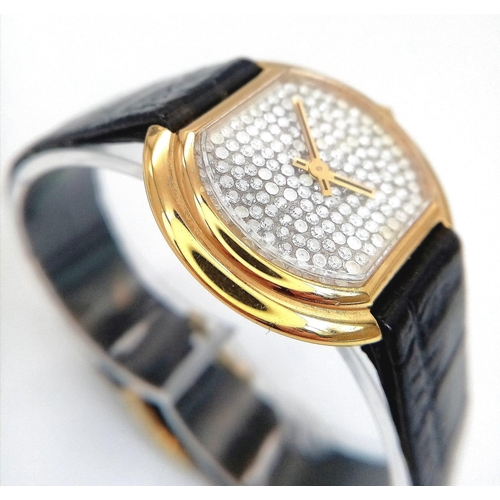 668 - A Ladies Vintage Swiss Made Jewel Face Set 18 Carat Gold Plated Mechanical Wind Watch. 35mm Includin... 