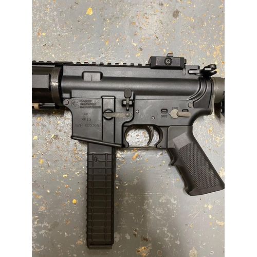 683 - An Deactivated (old spec) Supressed M4 9MM Assault Rifle. 
Comes with a detachable steel silencer/su... 