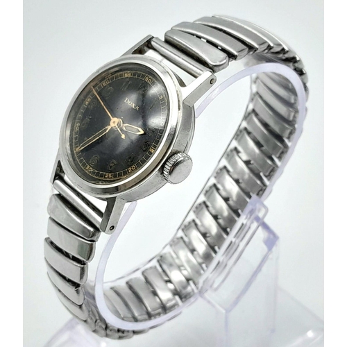 775 - A Rare Vintage Doxa Watch. Expandable steel strap. Case - 28mm. Black dial. Mechanical movement. In ... 