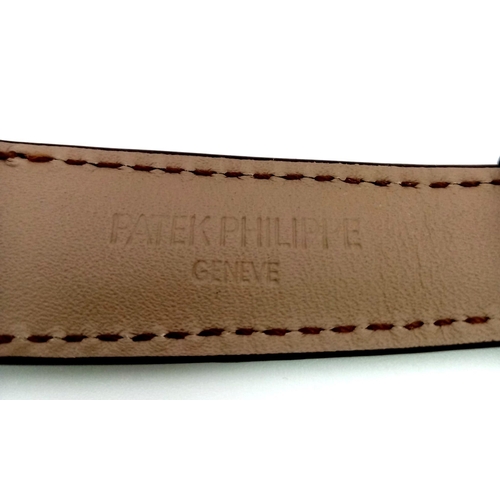 791 - A PATEK PHILIPPE BROWN ALLIGATOR WATCH STRAP NEW IN ORIGINAL BOX.