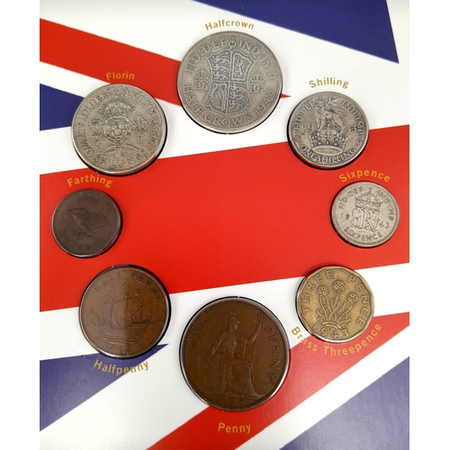 893 - An Uncirculated Mint Condition Set of 1943 British Coins from Farthing to Half Crown. Silver Weight ... 