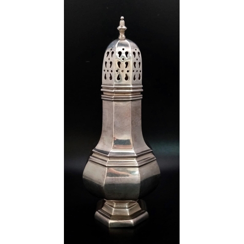 895 - A Vintage Sterling Silver Sugar Caster. 17cm tall. Hallmarks for London 1974. 165.71g weight.