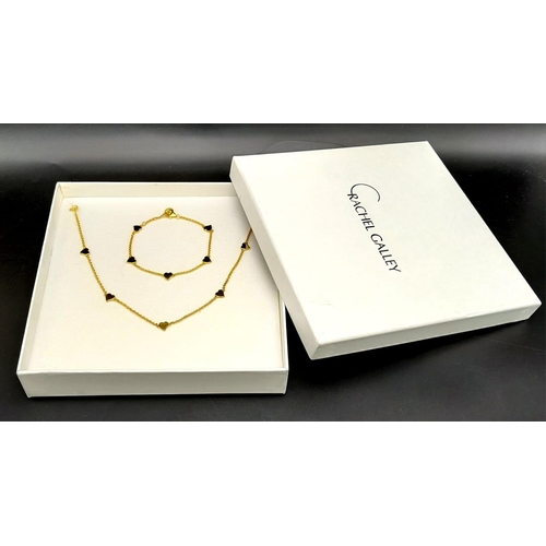 814 - Unworn Sterling Silver Yellow Gold Gilt Matching Heart Necklace and Bracelet Set. 66 & 2cm Lengths. ... 