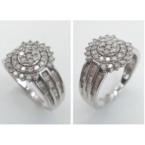 165 - Two 9 K white gold rings with diamond clusters. Size S and Q. Total weight: 6.9 g. 14250