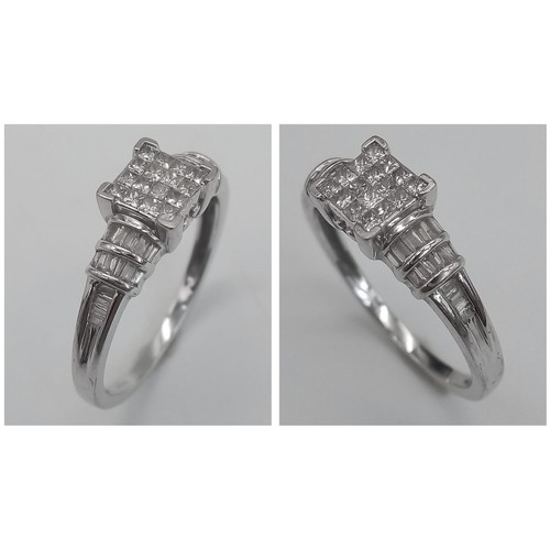 165 - Two 9 K white gold rings with diamond clusters. Size S and Q. Total weight: 6.9 g. 14250