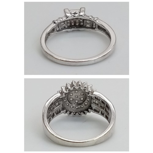 165 - Two 9 K white gold rings with diamond clusters. Size S and Q. Total weight: 6.9 g. 14250