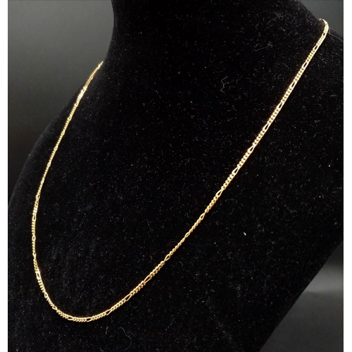 17 - An 18K Yellow Gold Delicate Figaro Link Necklace. 44cm length. 3.43g weight.