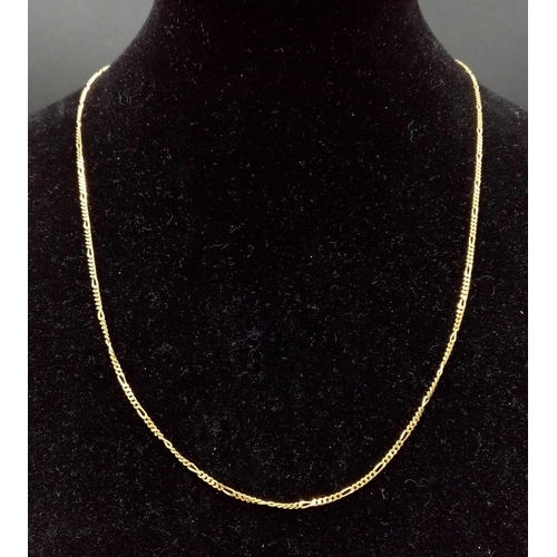 17 - An 18K Yellow Gold Delicate Figaro Link Necklace. 44cm length. 3.43g weight.