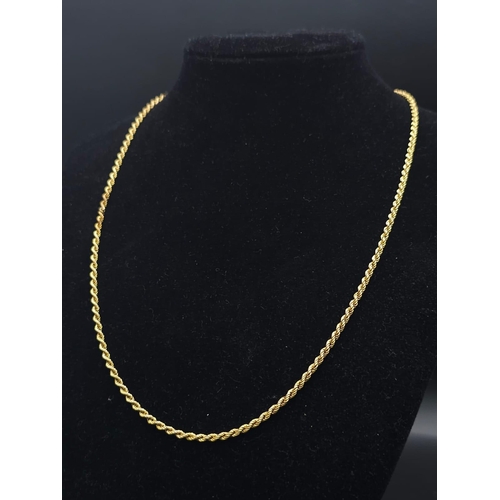 3 - An 18K Yellow Gold Rope Necklace. 47cm length. 10.12g weight.