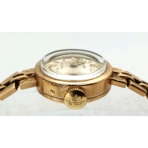 52 - A 1960 9K Gold Rolex Precision Ladies Watch. Original Rolex 9K gold bracelet. 9K gold case - 15mm. G... 