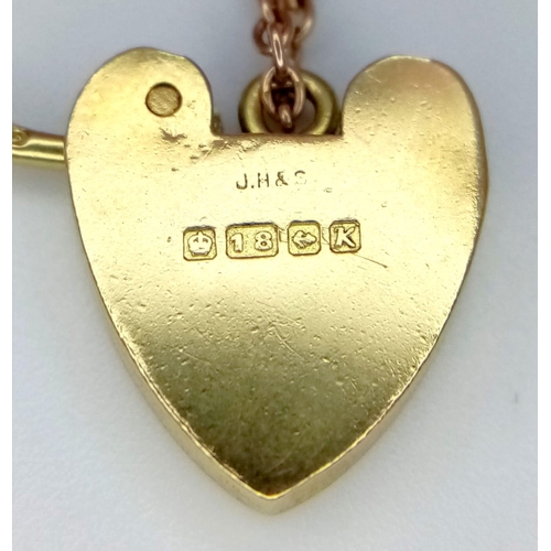 25 - A Vintage Possibly Antique 18K Yellow Gold Bracelet with Heart Clasp. Multiple hallmarks on links. 1... 