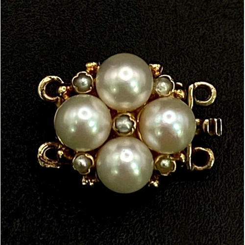 39 - A Vintage 9K Yellow Gold and Seed Pearl Jewellery Clasp. Perfect for a four-strand necklace. 17mm. 2... 