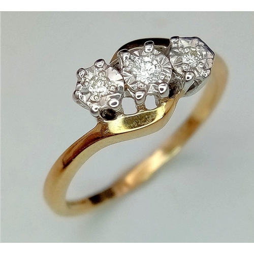 214 - An 18k yellow gold diamond and sapphire ring. 4.9g total weight. Size Q (sapp:1ct/dia:0.06ct).