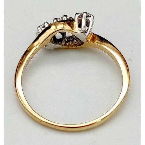 214 - An 18k yellow gold diamond and sapphire ring. 4.9g total weight. Size Q (sapp:1ct/dia:0.06ct).