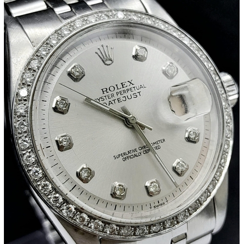 29 - A Rolex Oyster Perpetual Diamond Bezel Datejust Watch. Stainless steel bracelet and case - 36mm. Dia... 