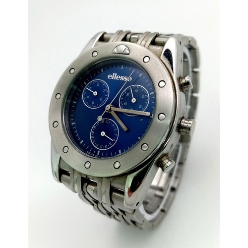 1605 - An Ellesse Chronograph Quartz Ladies Watch. Stainless steel strap and case - 36mm. Blue dial with th... 