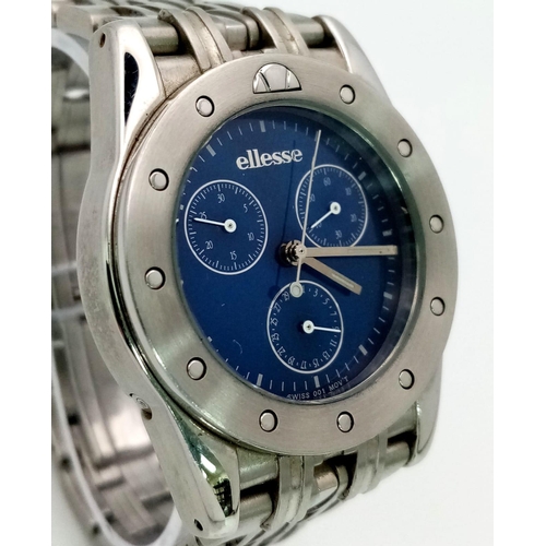 1605 - An Ellesse Chronograph Quartz Ladies Watch. Stainless steel strap and case - 36mm. Blue dial with th... 