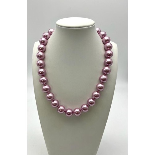 592 - A Shimmering Lavender South Sea Pearl Shell Beaded Necklace. 14mm shell beads. Necklace length - 42c... 