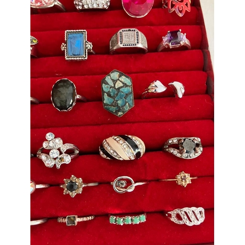 14 - Large selection of DRESS RINGS presented in a Magnificent White Metal Jewellery Box with Beautiful h... 