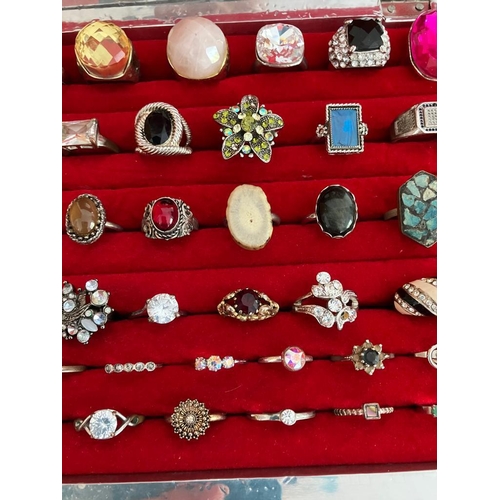 14 - Large selection of DRESS RINGS presented in a Magnificent White Metal Jewellery Box with Beautiful h... 