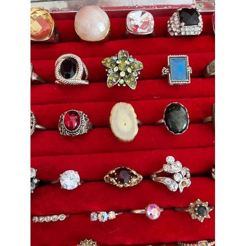 14 - Large selection of DRESS RINGS presented in a Magnificent White Metal Jewellery Box with Beautiful h... 