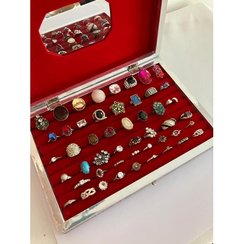 14 - Large selection of DRESS RINGS presented in a Magnificent White Metal Jewellery Box with Beautiful h... 