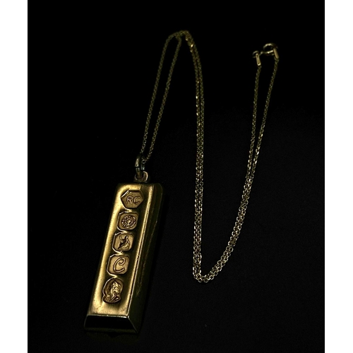583 - 1977 Silver Gilt Jubilee Ingot Pendant Necklace. 
46cm Length Sterling Silver Gilt Chain. 
31.25 Gra... 