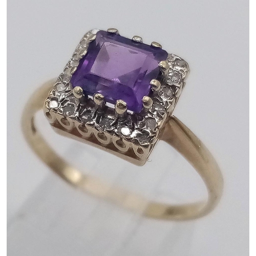 47 - 9K YELLOW GOLD DIAMOND & AMETHYST CLUSTER RING 
SIZE: O
WEIGHT: 2.9G