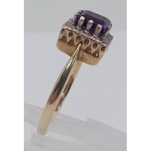 47 - 9K YELLOW GOLD DIAMOND & AMETHYST CLUSTER RING 
SIZE: O
WEIGHT: 2.9G