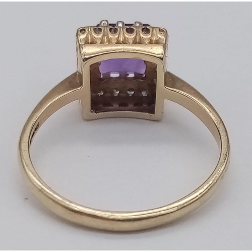 47 - 9K YELLOW GOLD DIAMOND & AMETHYST CLUSTER RING 
SIZE: O
WEIGHT: 2.9G