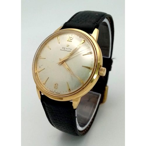 61 - 18K YELLOW GOLD ZENITH AUTOMATIC STRAP WATCH. 
ENGRAVED ON BACK AS IT WAS PRESENTED FOR 25 YEARS LON... 