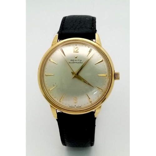 61 - 18K YELLOW GOLD ZENITH AUTOMATIC STRAP WATCH. 
ENGRAVED ON BACK AS IT WAS PRESENTED FOR 25 YEARS LON... 