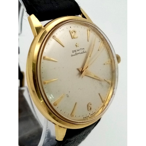 61 - 18K YELLOW GOLD ZENITH AUTOMATIC STRAP WATCH. 
ENGRAVED ON BACK AS IT WAS PRESENTED FOR 25 YEARS LON... 