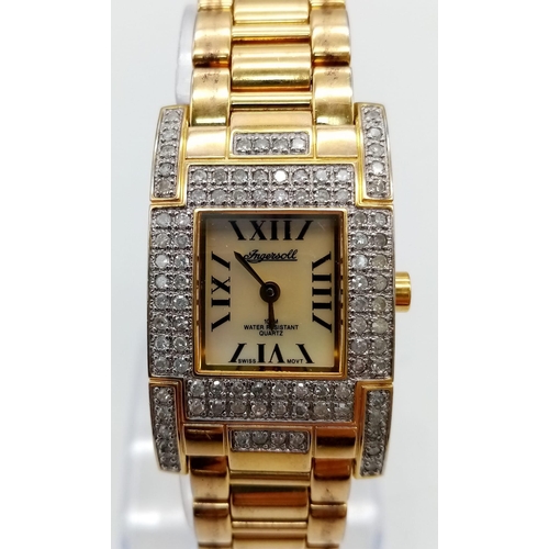 A Vintage Ingersoll Gold Plated and Diamond Ladies Watch. Gold