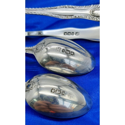 456 - An Antique Sterling Silver Teaspoon and Sugar Tong Set. Hallmarks for Sheffield 1902. Makers mark of... 