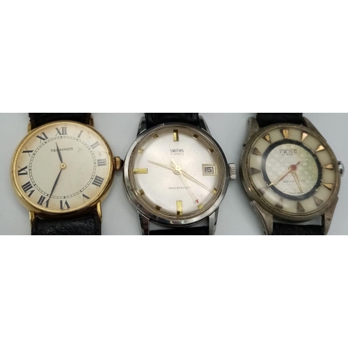 932 - Three Vintage Mechanical Gents Watches - Smiths, Fero and Technos. All work but no guarantees.