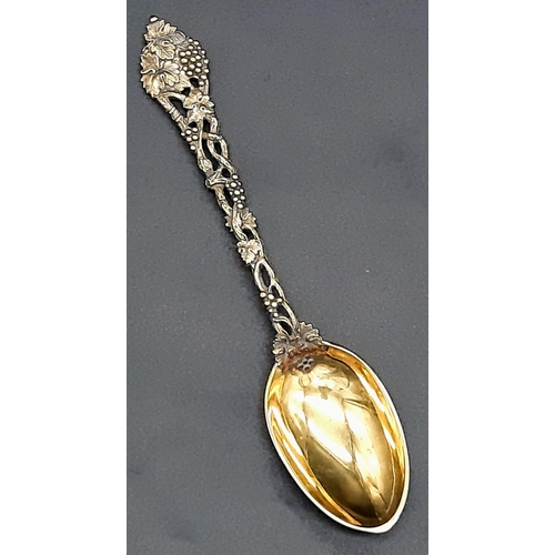 962 - A Vintage Ornate Gilded 925 Silver Spoon. Hallmarks for London 1967. Makers mark of C.J. Vander. 13c... 