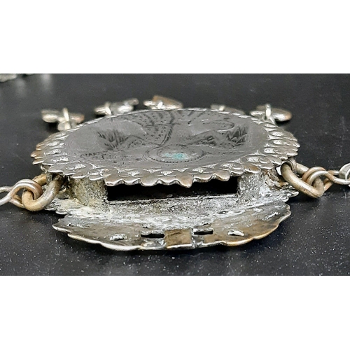 104 - An antique silver, Meta-Byzantine, Greek Orthodox, Episcopal, round, pectoral, Religious pendant, on... 