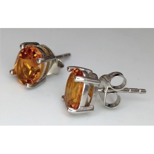 936 - A Pair of Silver and Citrine Stud Earrings. Ref: 6791