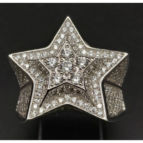 938 - A Large Silver CZ Set Dress Ring. Size R/S. 9.3g total weight. 
Ref: 7220