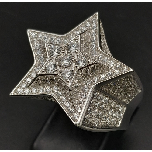 938 - A Large Silver CZ Set Dress Ring. Size R/S. 9.3g total weight. 
Ref: 7220