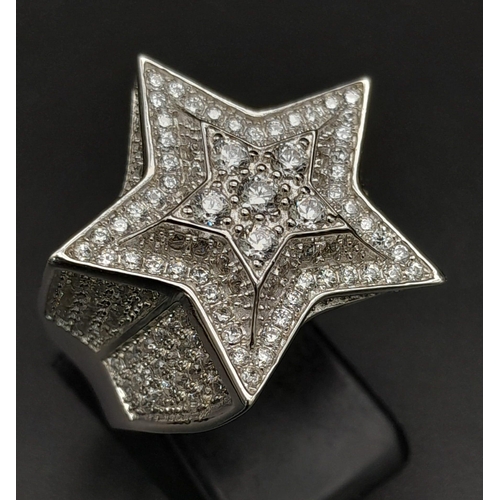 938 - A Large Silver CZ Set Dress Ring. Size R/S. 9.3g total weight. 
Ref: 7220