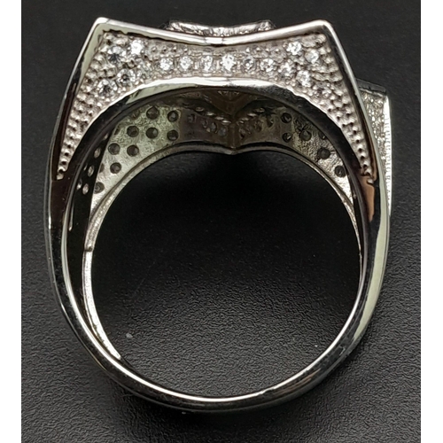 938 - A Large Silver CZ Set Dress Ring. Size R/S. 9.3g total weight. 
Ref: 7220